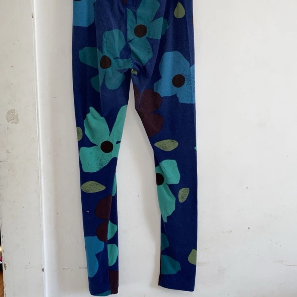 LuLaRoe Navy Leggings with Teal, Aqua, Olive and Brown Floral Print